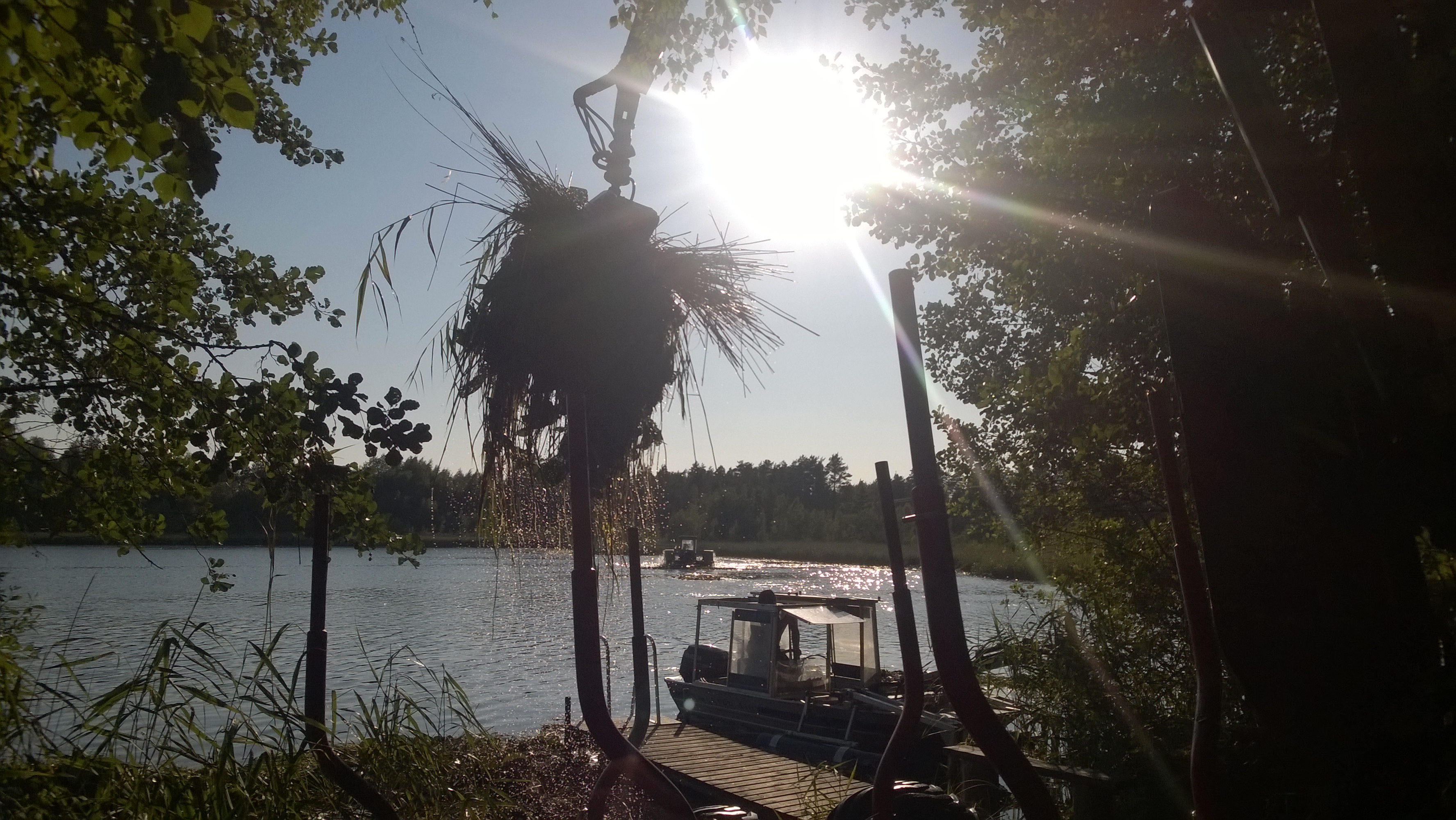 Vesikasvien niittoa leskij&auml;rvell&auml; 5.9.2014.